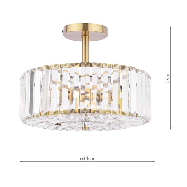 (image for) Laura Ashley Fernhurst 3 Light Semi-Flush Crystal and Antique Brass